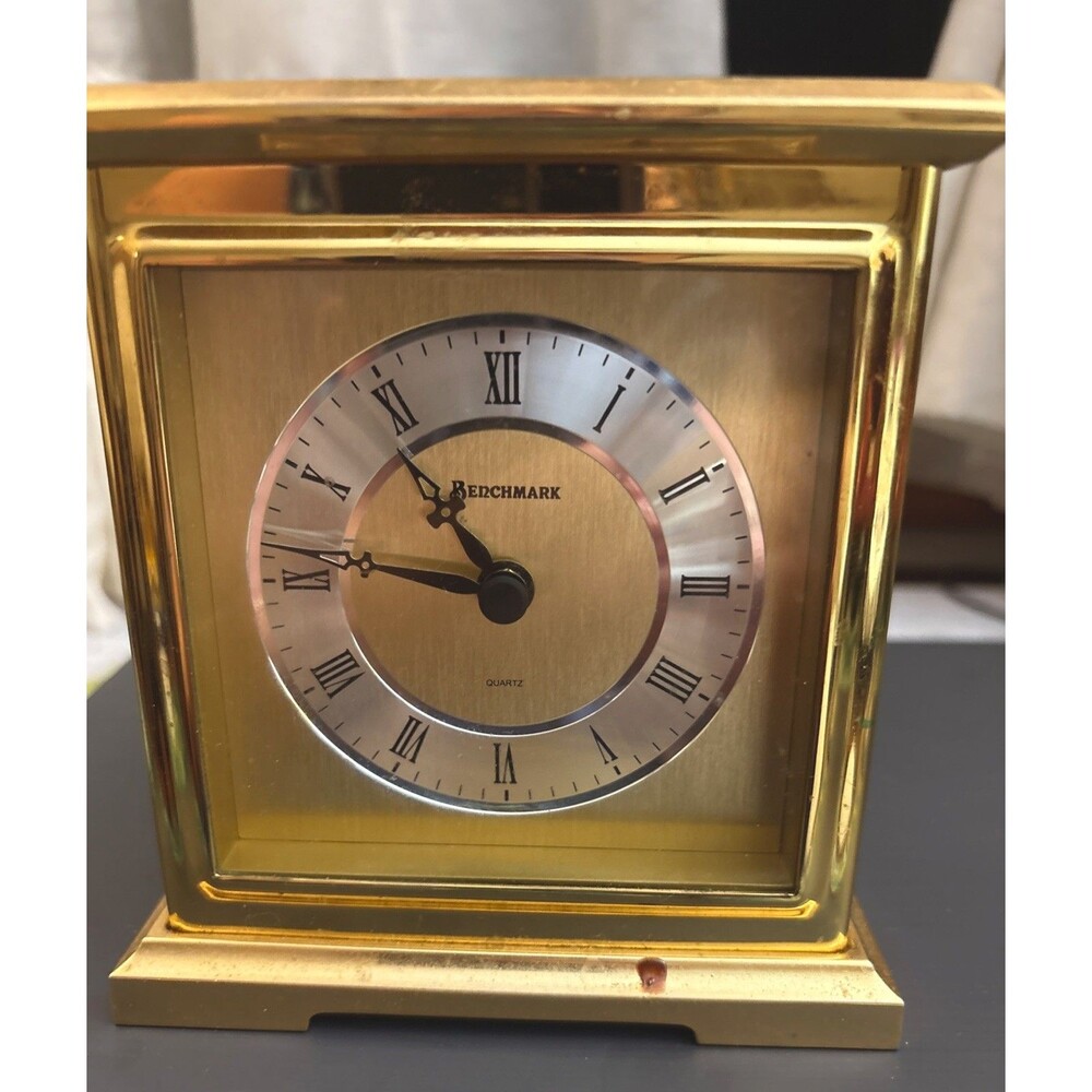 Benchmark Gold-Tone Quartz Desk / Interlude Clock — Vintage, Working